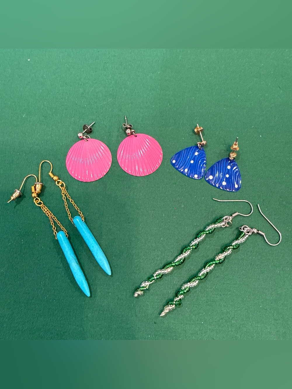 Assorted Women’s Colorful Dangle Earrings - Pink, Blue, Turquoise, Green. 12E